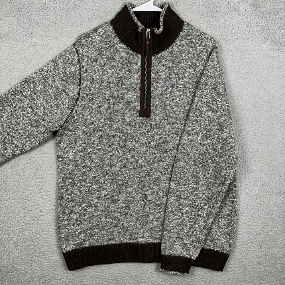 Carbon 2 Cobalt Sweater Mens Brown White Knit Marled Quarter Zip Pullover EUC